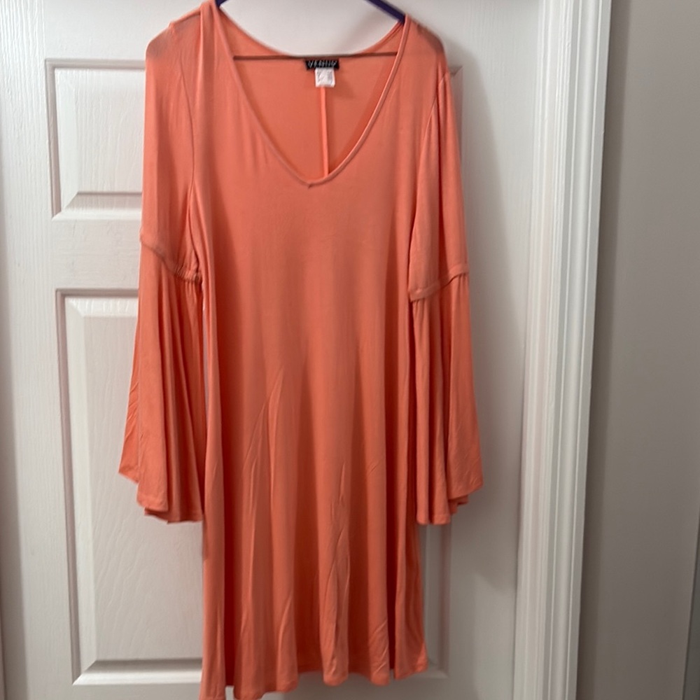 VENUS Orange and Pink Asymmetrical Bell Sleeve Tunic